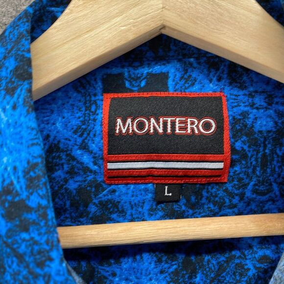 Montero Shirt Men L Large Blue Geometric Button Up Collared Long Sleeve Cotton - Picture 3 of 8